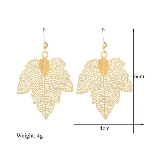 New GOLD FILIGREE LEAF EARRINGS fall autumn - Picture 4 of 7